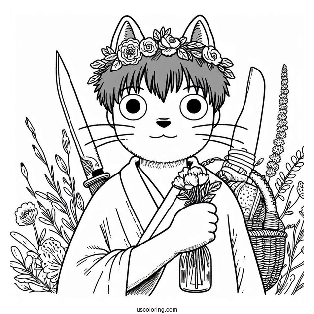 Studio Ghibli Coloring Page of San Holding Knife With Moro