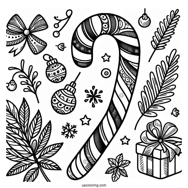 Christmas Themed Candy Cane To Color