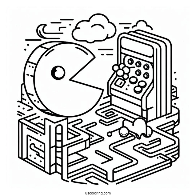 Retro Pac-Man Coloring Page Game View