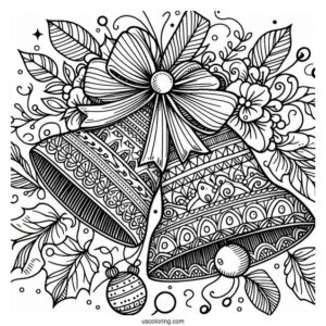 Christmas Coloring Pages For Adults Of Christmas Bells With Bow Zentangle Coloring Page For Adults