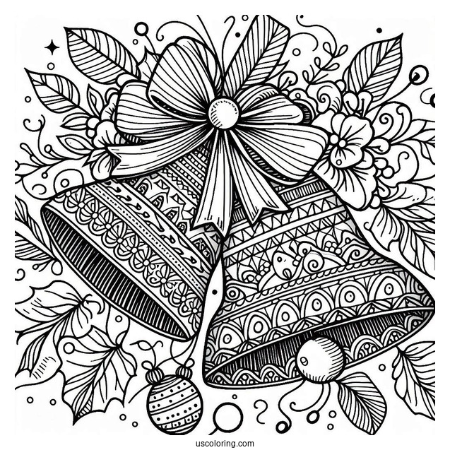Christmas Coloring Pages For Adults Of Christmas Bells With Bow Zentangle Coloring Page For Adults