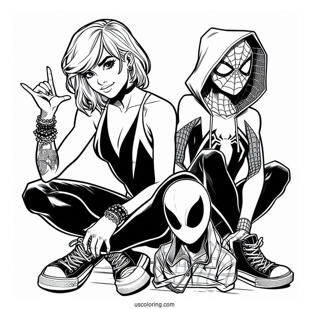 Punk Miles Morales And Spider-Gwen Coloring Page