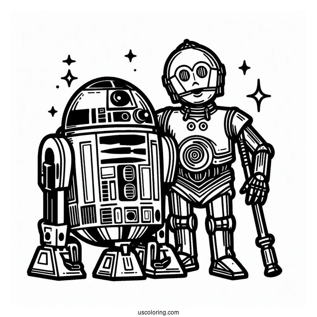 Cartoon C3PO And R2 D2 Coloring Page For Kids