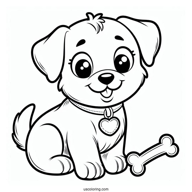 Smiling Puppy With Bone Tag