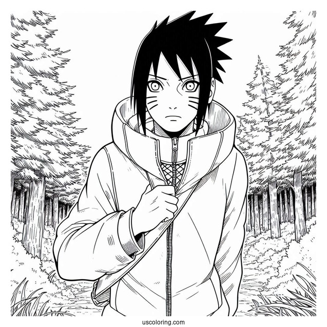 Teenage Uchiha Sasuke Coloring Page In The Forest