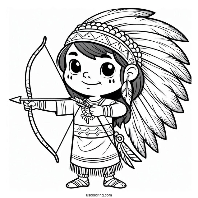 Native American Coloring Page Boy With Bow And Arrow For Kids
