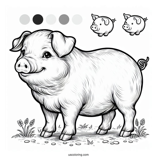 Coloring Page Of a Realistic Looking Pig