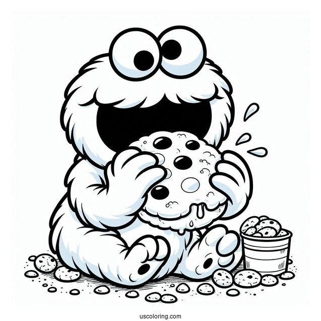 Coloring Sheet Of Cookie Monster Eating Cookie