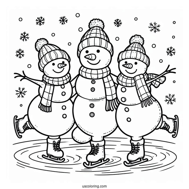 Three Snowmen Ice Skating During Christmas