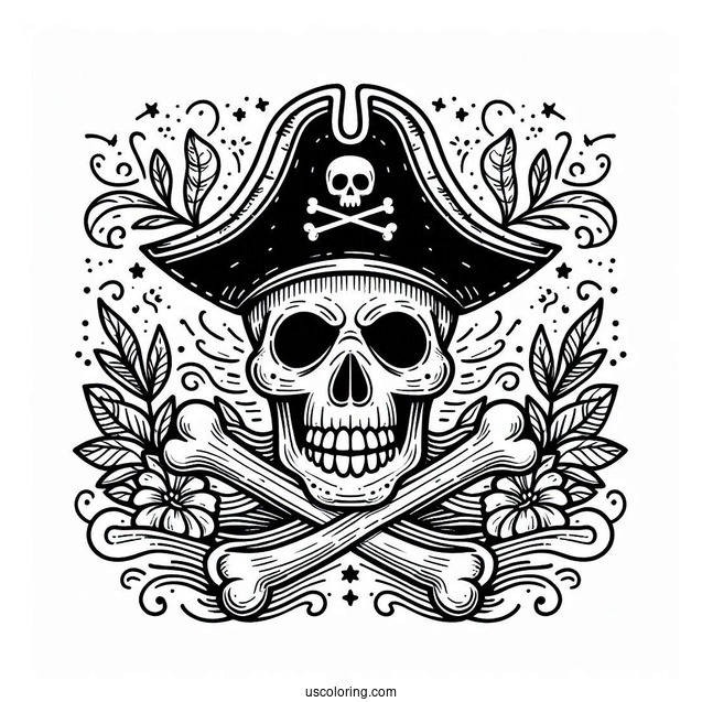 Pirate Skull And Bones Emblem Coloring Sheet
