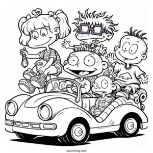 Rugrats Coloring Page Of Rugrats Dil, Tommy, Chuckie, Angelika, Lillian, And Philip On Reptar Car