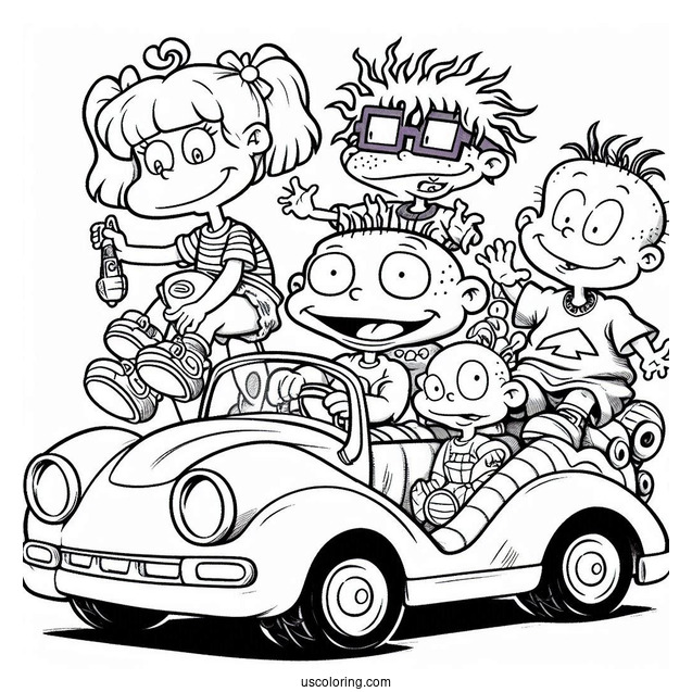 Rugrats Coloring Page Of Rugrats Dil, Tommy, Chuckie, Angelika, Lillian, And Philip On Reptar Car