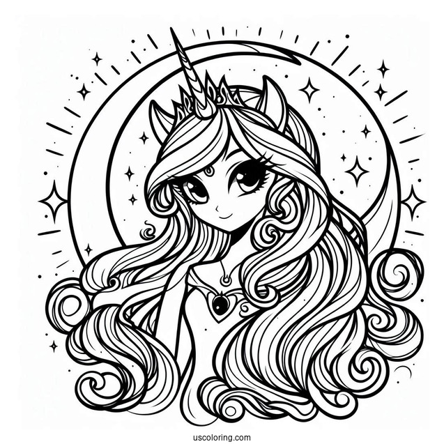 Princess Luna Coloring Page With Crescent Moon In Background