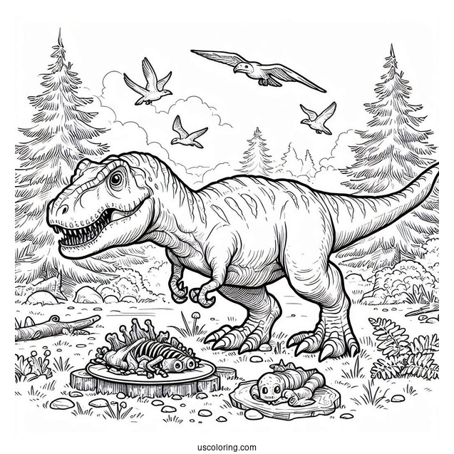 Young T-Rex Hunting For Dinner To Color