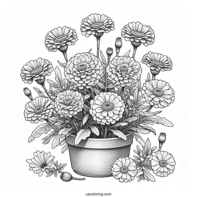 Flower Coloring Pages Of Realistic Pot Marigolds