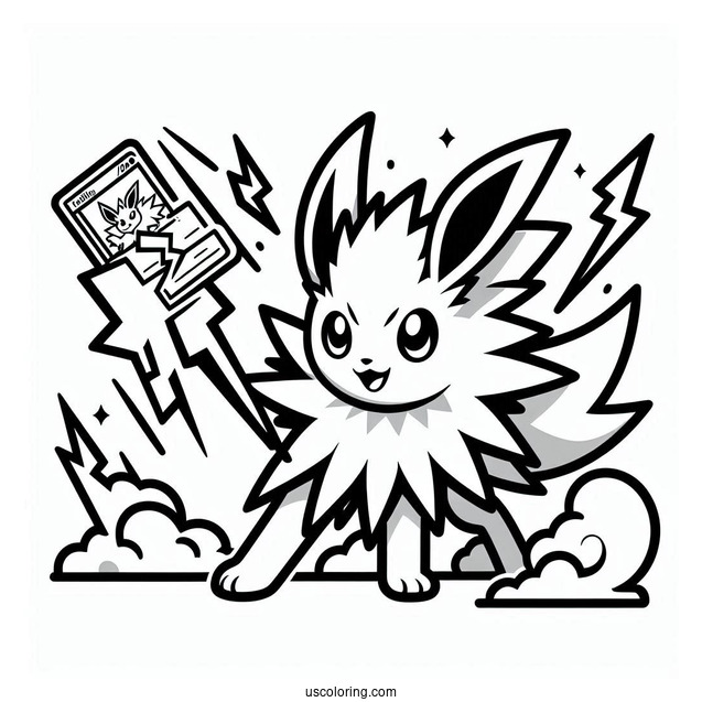 Jolteon Coloring Page Fighting Lightning Pokemon Card