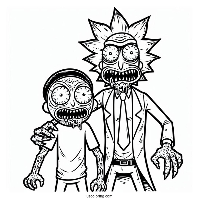 Rick and Morty Coloring Page Parody Monster Scary Terry