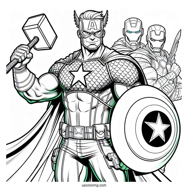 Captain America With Hulk, Iron Man, Thor, Black Widow and Hawk Eye