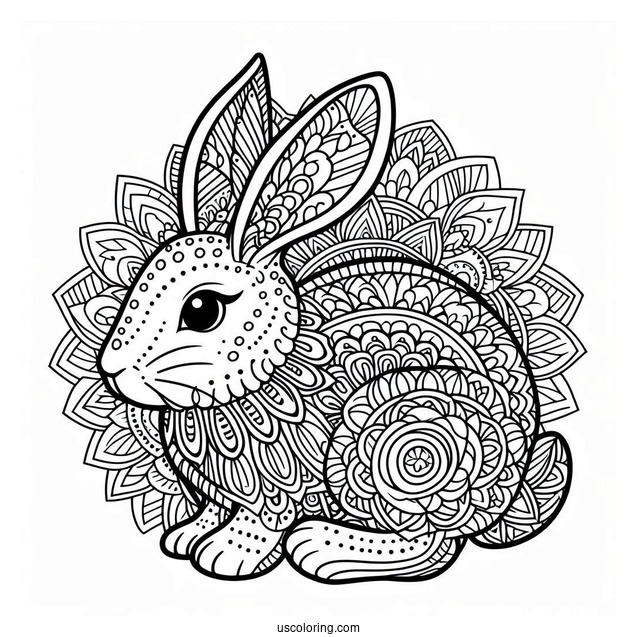 Complex Rabbit Coloring Page Mandala