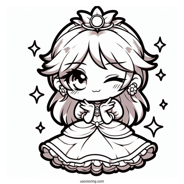 Chibi Princess Daisy Coloring Page Winking For Preschoolers