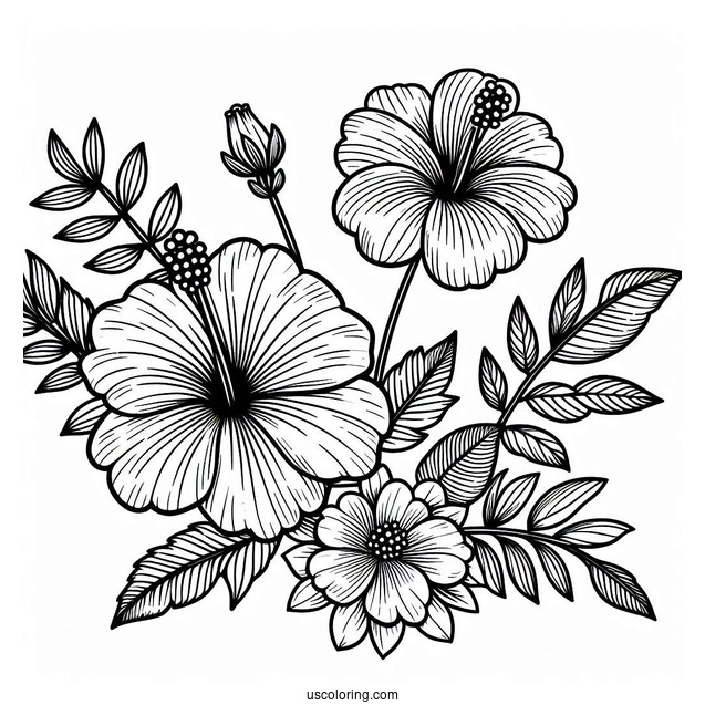 Flower Coloring Pages Of Hibiscus, Daisy, And Dahlias