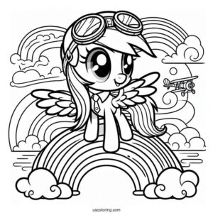 Rainbow Dash Coloring Page Standing On A Rainbow With Aviation Goggles