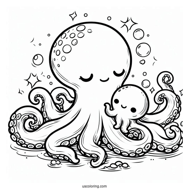 Baby Octopus Coloring Page Waking Mama Octopus