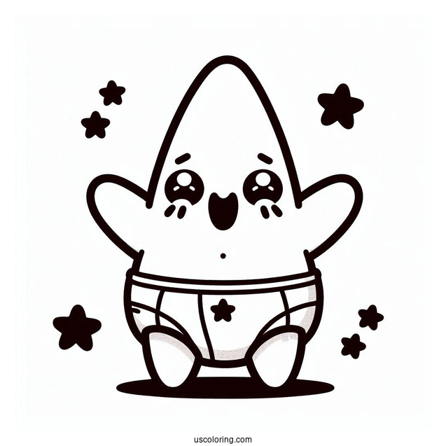 Kawaii Baby Patrick Star Coloring Page In Diapers For Preschoolers