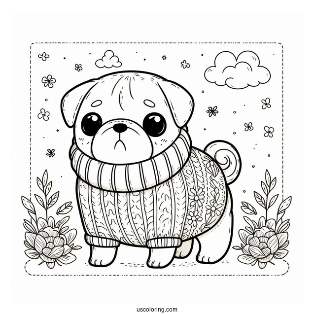Cute Pug Wearing a Sweater To Color