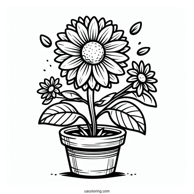 Flower Coloring Pages Of Cartoon Sunflower In Pot
