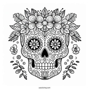 Sugar Skulls Coloring Page With Floral Patterns For Preschoolers