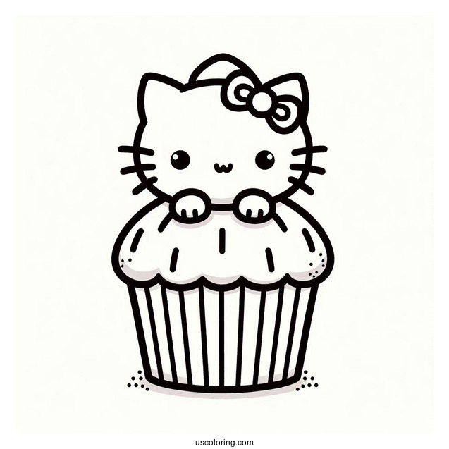 Hello Kitting Cupcake Coloring Page