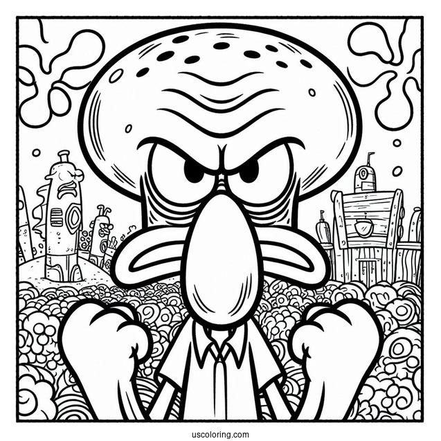 Angry Squidward Coloring Page Inside The Krusty Krab