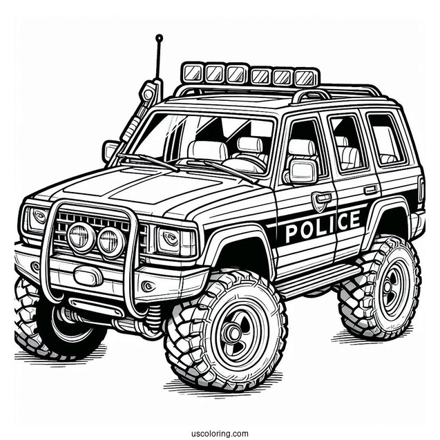 Off Roading Police Car Coloring Page For Kids