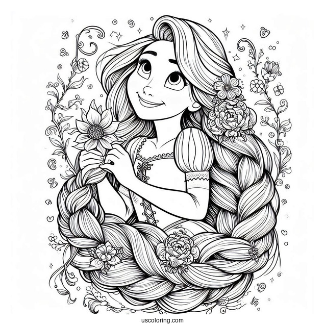 Tangled Coloring Page With Rapunzel