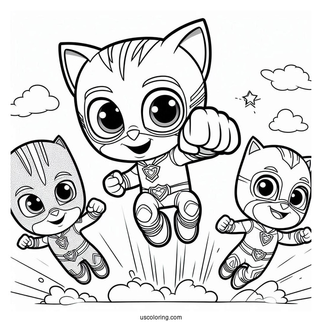 PJ Masks Coloring Page Of Catboy Fist Bump While Jumping