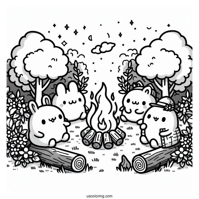 Sumikko Gurashi Coloring Page Of Backyard Bonfire With Minnikos