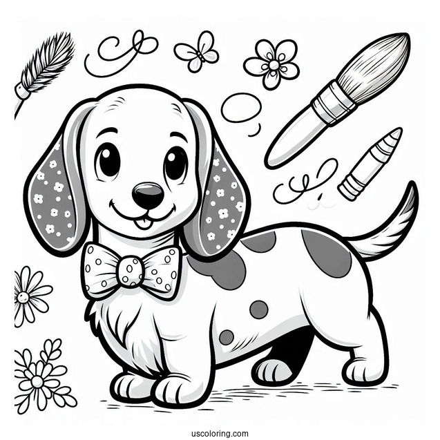 Cartoon Dachshund Coloring Page For Kids