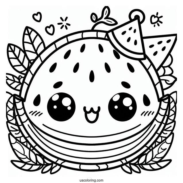 Cute Kawaii Watermelon Coloring For Preschoolers