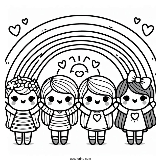Red, Blue, Orange, Green, And Purple Rainbow Friends Coloring Page
