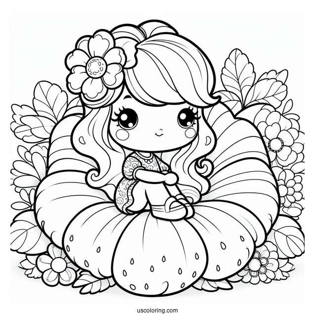Strawberry Shortcake Coloring Page Sitting On Large Flower