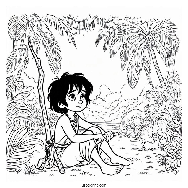Easy Outline Of Mowgli From Jungle Book Coloring Page