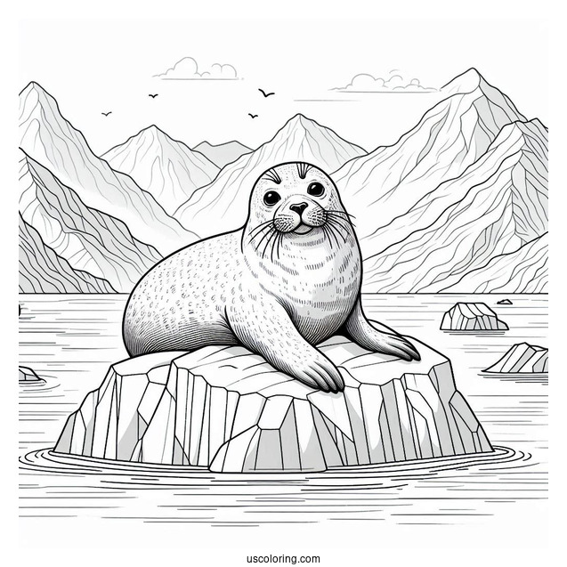 Realistic Seal Coloring Page Resting On Iceberg