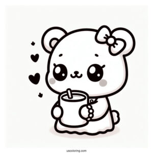 Kawaii Bear Holding A Cup O Milk Coloring Page For Kids