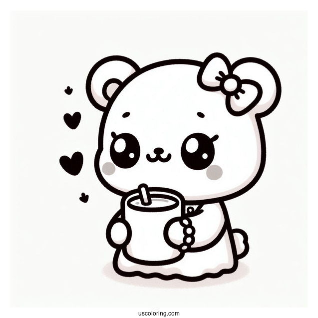 Kawaii Bear Holding A Cup O Milk Coloring Page For Kids