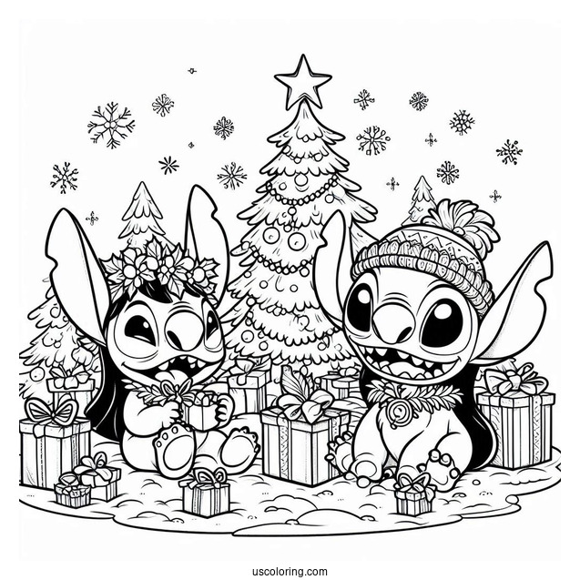 Christmas Themed Lilo And Stitch Coloring Page