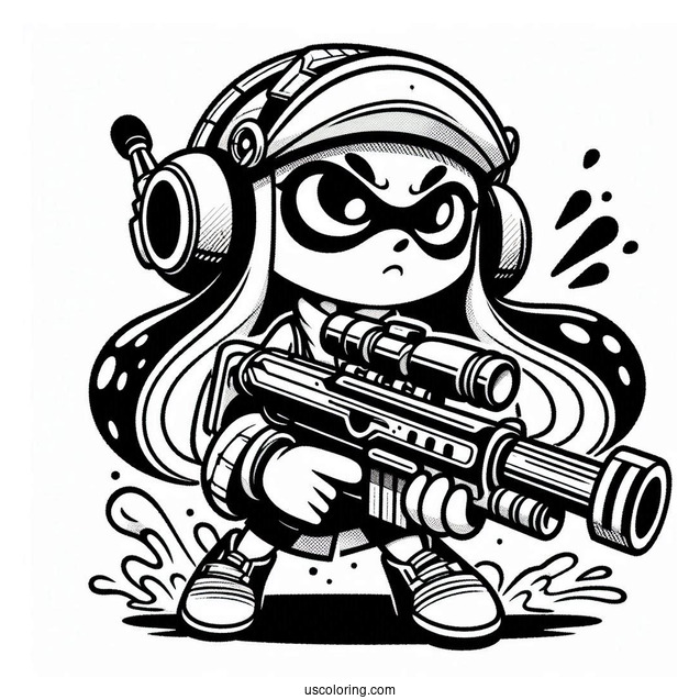 Agent 3 Using Hero Shot Splatoon Coloring Page