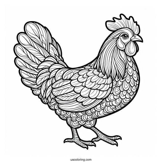 Detailed Chicken Coloring Page