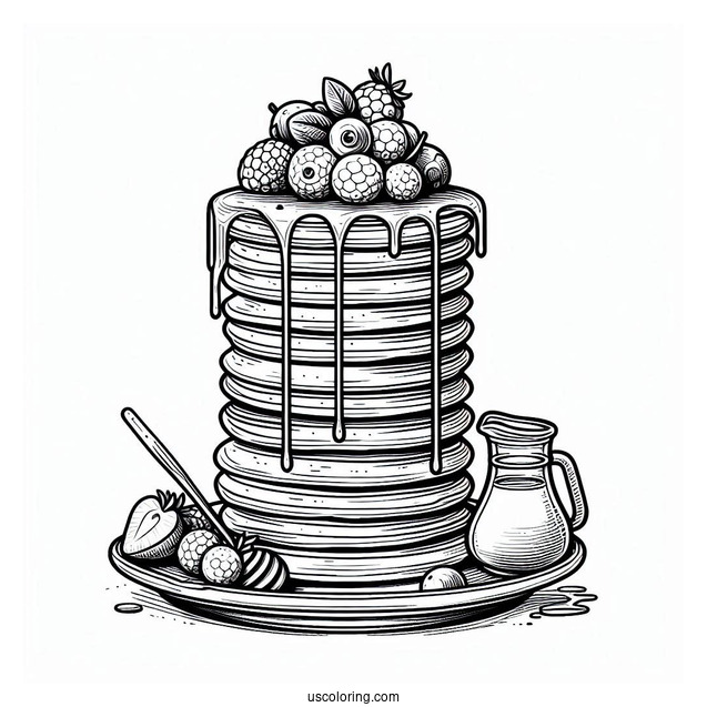 Tall Pancake Coloring Page Tower With Berries And Syrup