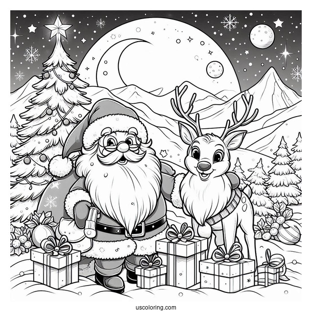 Santa Claus And Rudolph At The North Pole